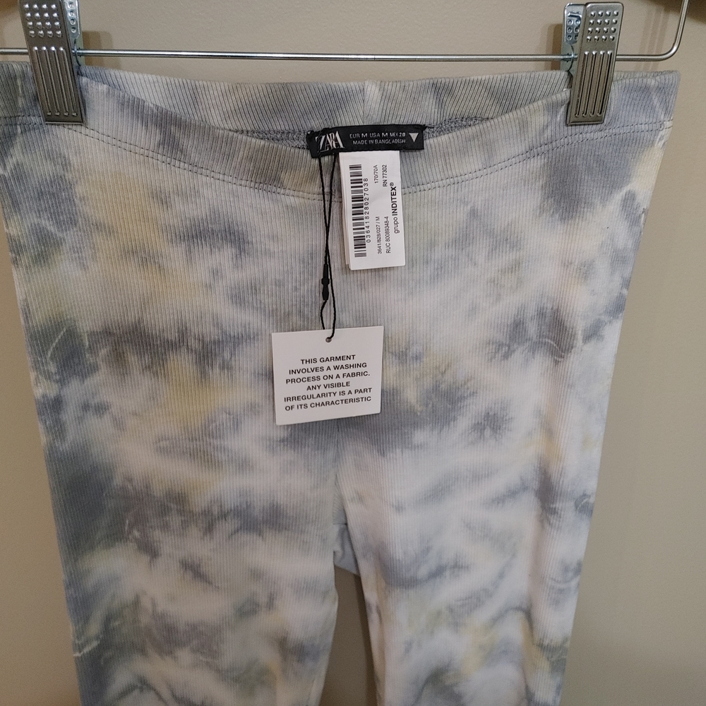 NWT Zara Tie-Dye Flare Leggings Women’s Size Medium Long Tights 95% Cotton - Picture 4 of 6